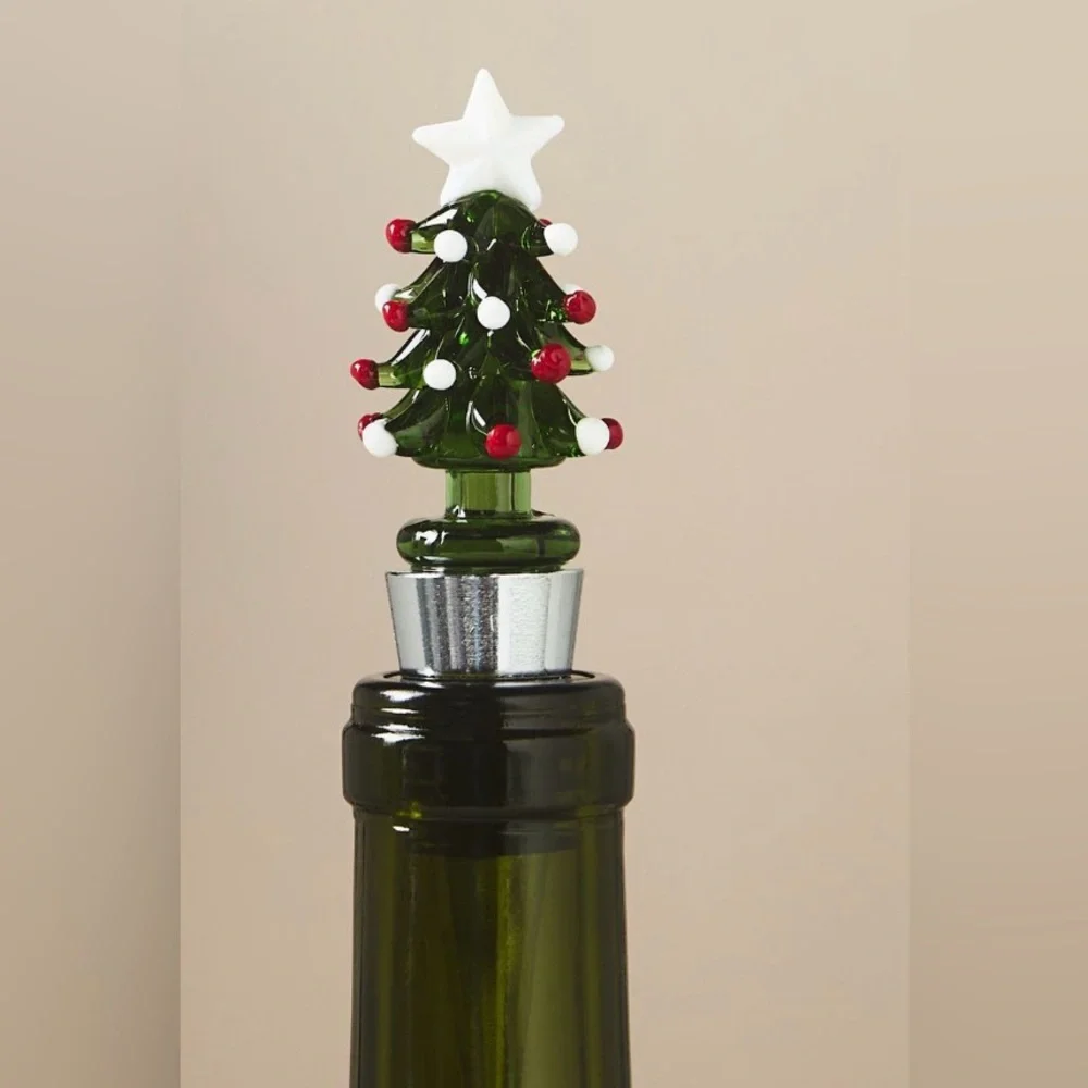 Anthropologie Clara Christmas tree glass bottle stopper